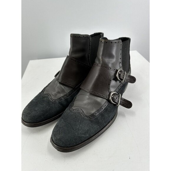 Dolce And Gabbana Double Monk Strap Distressed Suede & Leather Boots Size 11.5-U - Picture 5 of 16